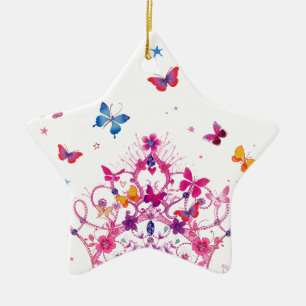 Kleurrijke Vliegende Vlinders met Crown Art Print Keramisch Ornament