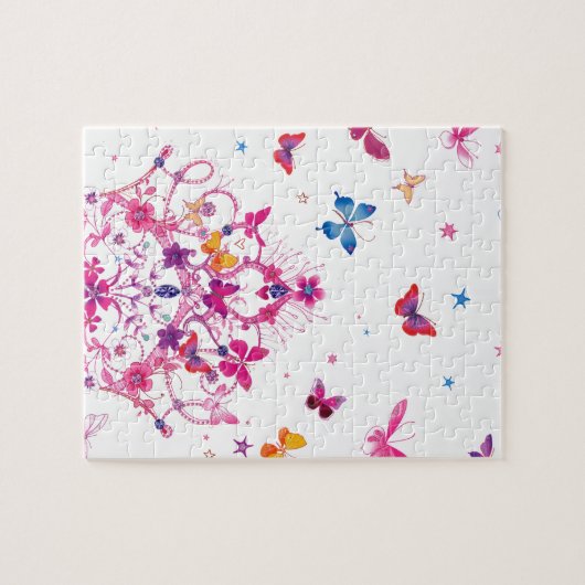 Kleurrijke Vliegende Vlinders met Crown Art Print/ Legpuzzel (Horizontaal)