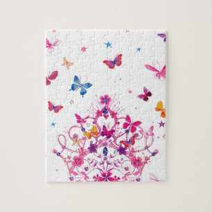 Kleurrijke Vliegende Vlinders met Crown Art Print/ Legpuzzel