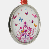 Kleurrijke Vliegende Vlinders met Crown Art Print Metalen Ornament (Rechts)