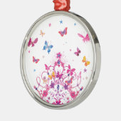 Kleurrijke Vliegende Vlinders met Crown Art Print Metalen Ornament (Links)