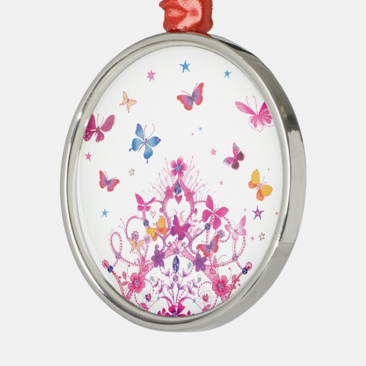 Kleurrijke Vliegende Vlinders met Crown Art Print Metalen Ornament (Links)