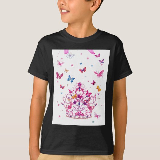 Kleurrijke Vliegende Vlinders met Crown Art Print T-shirt (Voorkant)