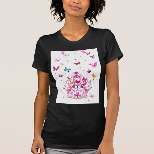 Kleurrijke Vliegende Vlinders met Crown Art Print T-shirt (Voorkant)