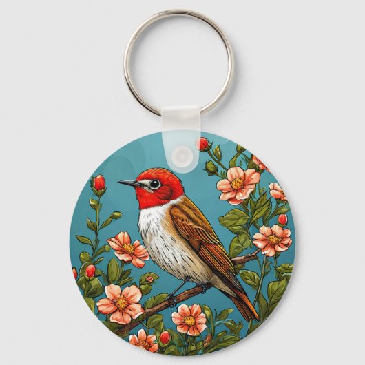 Kleurrijke vliegenvanger vogel sleutelhanger (Voorkant)