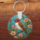 Kleurrijke vliegenvanger vogel sleutelhanger (Voorkant)