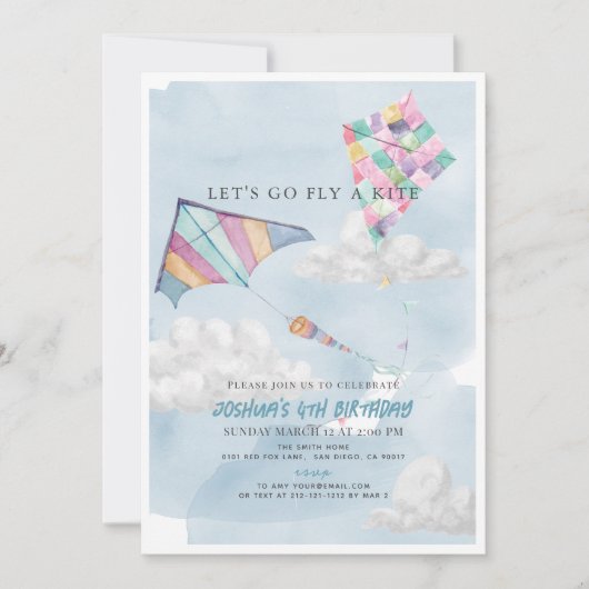 Kleurrijke vlieger & Blue Sky Waterverf Verjaardag Kaart (Voorkant)