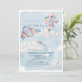 Kleurrijke vlieger & Blue Sky Waterverf Verjaardag Kaart (Staand voorkant)