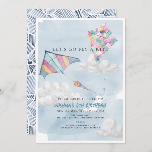 Kleurrijke vlieger & Blue Sky Waterverf Verjaardag Kaart (Voorkant / Achterkant)