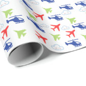 Kleurrijke Vliegtuig & Wolken, Schattigee Aviator  Cadeaupapier (Rol Hoek)