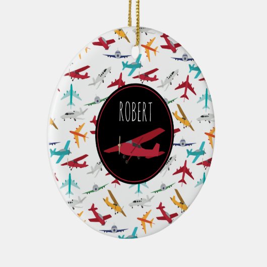 Kleurrijke vliegtuigen patroon aangepaste naam keramisch ornament (Rechts)