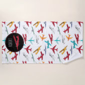 Kleurrijke vliegtuigen patroon aangepaste naam strandlaken (Voorkant)