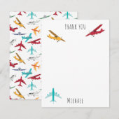 Kleurrijke vliegtuigen Patroon Kinder aangepaste n Bedankkaart (Voorkant / Achterkant)