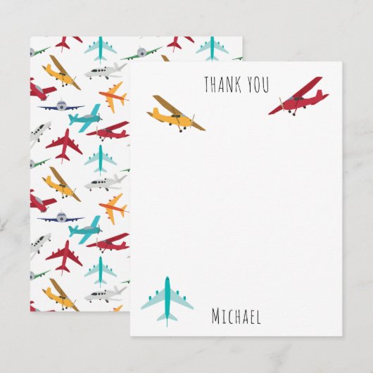 Kleurrijke vliegtuigen Patroon Kinder aangepaste n Bedankkaart (Voorkant / Achterkant)
