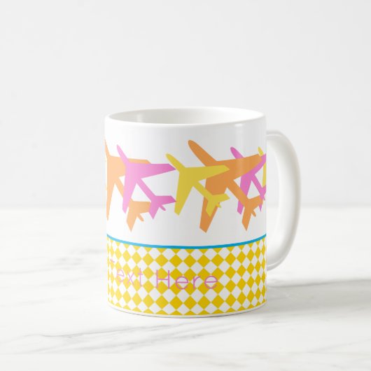 Kleurrijke vliegtuigen Reisvlucht Aangepaste tekst Koffiemok (Voorkant rechts)