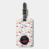 Kleurrijke Vliegtuigpatroon Custom Name Kinder Bagagelabel (Voorkant verticaal)