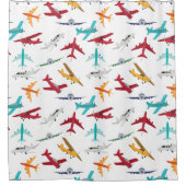 Kleurrijke Vliegtuigpatroon Kinder Badkamer Douchegordijn (Voorkant)