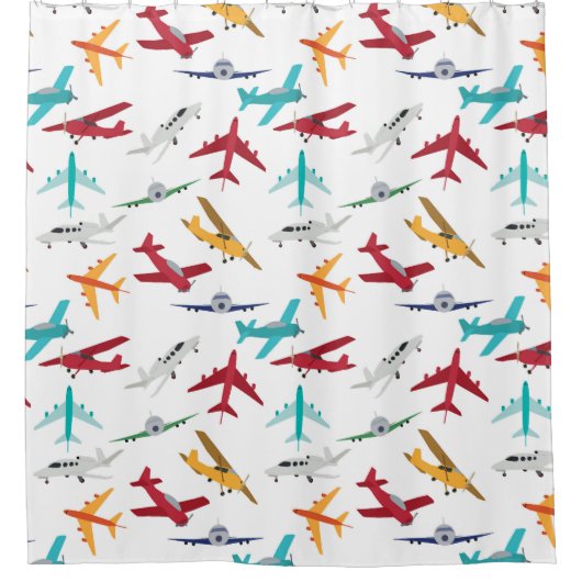 Kleurrijke Vliegtuigpatroon Kinder Badkamer Douchegordijn (Voorkant)