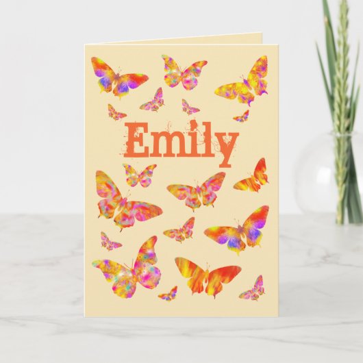 kleurrijke vlinder art Emily Name Feestdagen Kaart (Voorkant)