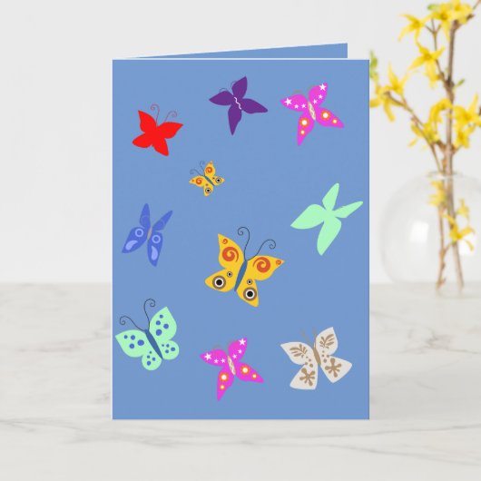 Kleurrijke Vlinder Blank Kaart (Gele Bloem)