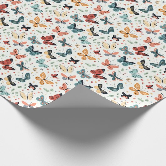 Kleurrijke vlinder, bloemen en bladeren patroon cadeaupapier (Hoek)