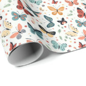 Kleurrijke vlinder, bloemen en bladeren patroon cadeaupapier (Rol Hoek)
