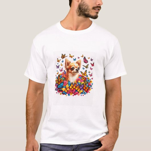 Kleurrijke vlinder Chihuahua T-shirt (Voorkant)