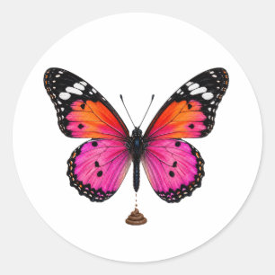 Kleurrijke Vlinder Die Poep Ronde Sticker