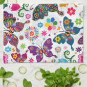 Kleurrijke vlinder en bloemen patroon theedoek (Gevouwen)