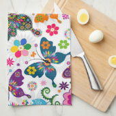 Kleurrijke vlinder en bloemen patroon theedoek (Quarter Fold)