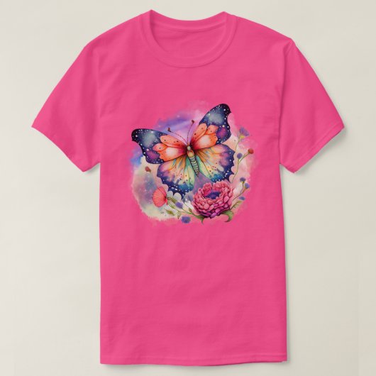 Kleurrijke Vlinder en Bloemen Unisex T-shirt (Design voorkant)