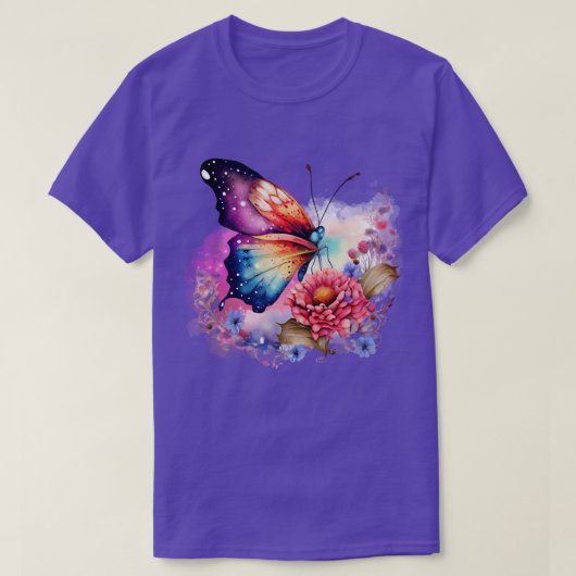 Kleurrijke Vlinder en Bloemen Unisex T-shirt (Design voorkant)