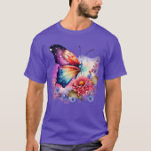 Kleurrijke Vlinder en Bloemen Unisex T-shirt (Voorkant)