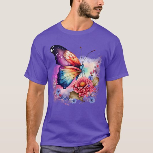 Kleurrijke Vlinder en Bloemen Unisex T-shirt (Voorkant)