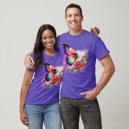Kleurrijke Vlinder en Bloemen Unisex T-shirt (Unisex)