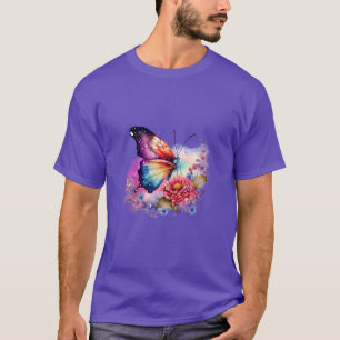 Kleurrijke Vlinder en Bloemen Unisex T-shirt