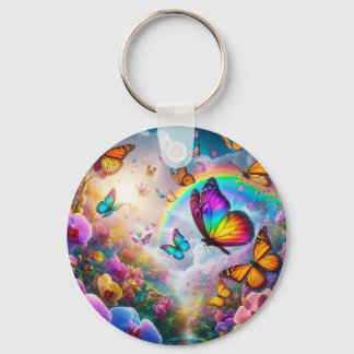 Kleurrijke Vlinder en Regenboog Sleutelhanger