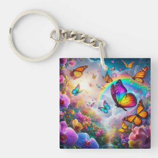 Kleurrijke Vlinder en Regenboog Sleutelhanger