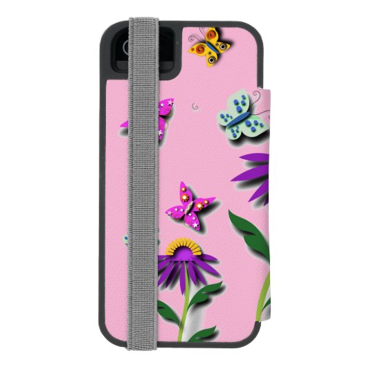 Kleurrijke vlinder en ventilator incipio iPhone portemonnee hoesje (Agenda Achterkant)