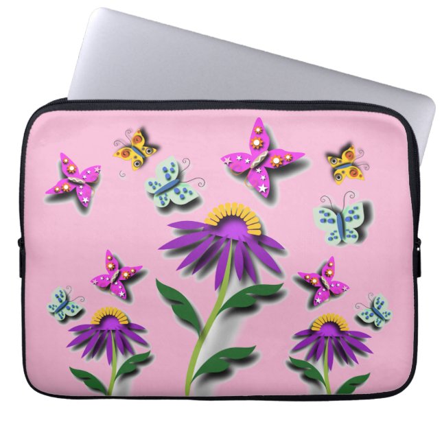 Kleurrijke vlinder en ventilator laptop sleeve (Voorkant)