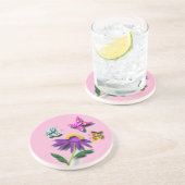 Kleurrijke vlinder en ventilator zandsteen onderzetter (Zijkant)