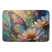 Kleurrijke vlinder en wilde bloemen bij zonsopgang badmat (Voorkant)