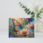 Kleurrijke vlinder en wilde bloemen bij zonsopgang briefkaart (Staand voorkant)