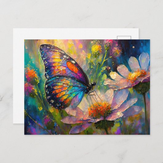 Kleurrijke vlinder en wilde bloemen bij zonsopgang briefkaart (Voorkant / Achterkant)