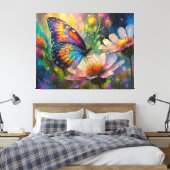 Kleurrijke vlinder en wilde bloemen bij zonsopgang canvas afdruk (Insitu (Slaapkamer))
