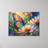 Kleurrijke vlinder en wilde bloemen bij zonsopgang canvas afdruk (Voorkant)