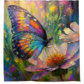 Kleurrijke vlinder en wilde bloemen bij zonsopgang douchegordijn (Voorkant)