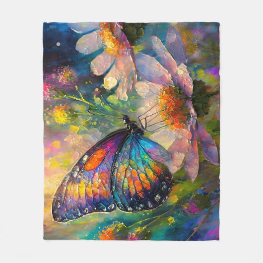 Kleurrijke vlinder en wilde bloemen bij zonsopgang fleece deken (Voorkant)