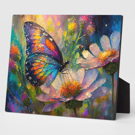 Kleurrijke vlinder en wilde bloemen bij zonsopgang fotoplaat (Zijkant)