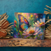 Kleurrijke vlinder en wilde bloemen bij zonsopgang fotoplaat (Zijkant)